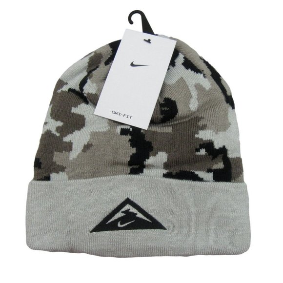 Nike Trail Running Beanie One Size Fit Fossil Black Camo Dri-Fit NEW - Picture 1 of 11